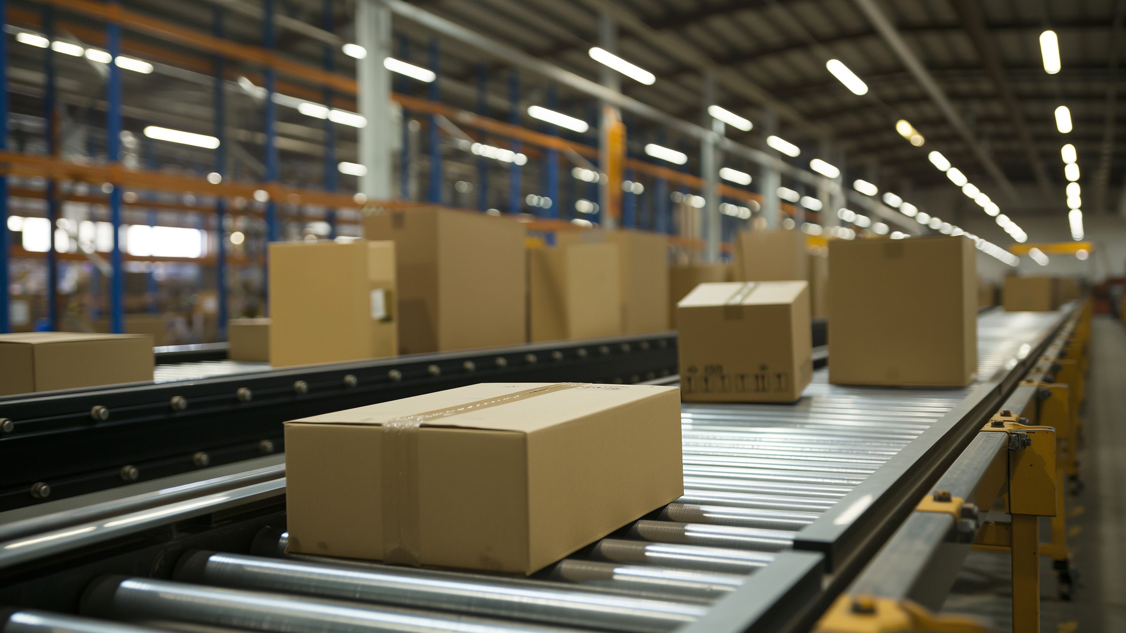 Cajas de cartón en una línea de packaging